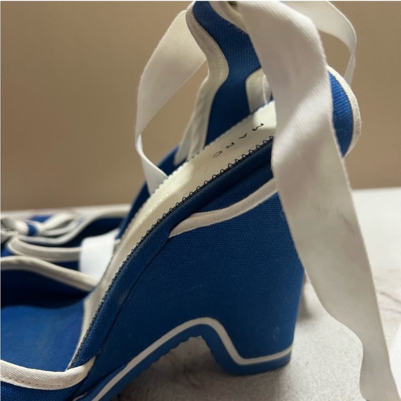 MARC JACOB Blue White High Heels Ankle Strap 8.5 Wedding Evening Bow Tie - Picture 5 of 10